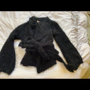 New Black POL luxurious sweater w/tie belt
